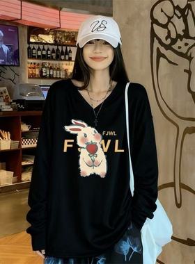 德绒长袖女新款春秋冬季女生长袖衫V领宽松休闲韩版女气质上衣