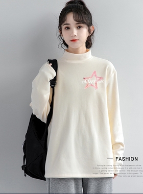 德绒半高领打底衫女士春秋冬内搭大码200斤宽松内搭2025保暖上衣