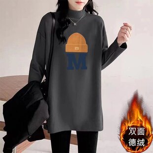 2026新款300斤大码女生春秋冬季卫衣胖妹妹遮肚德绒长袖宽松上衣