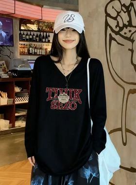 2025新款大码德绒长袖春秋冬季女生长袖衫V领宽松休闲韩版女上衣