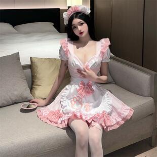 Cosplay女仆装粉色女佣制服露肩lolita洛丽塔大码性感纯欲连衣裙