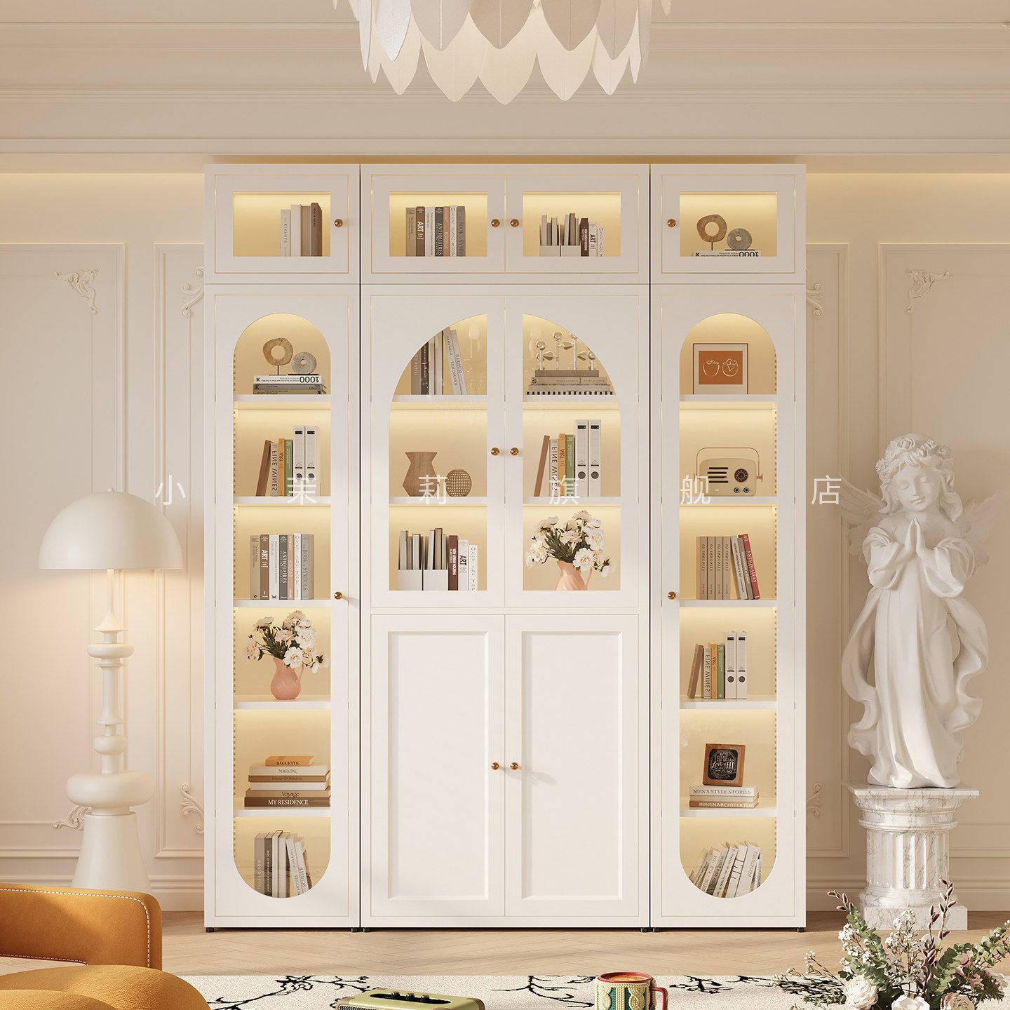 新款2.4米高书架客厅防尘玻璃门置物架展示柜家用收纳柜学生书柜