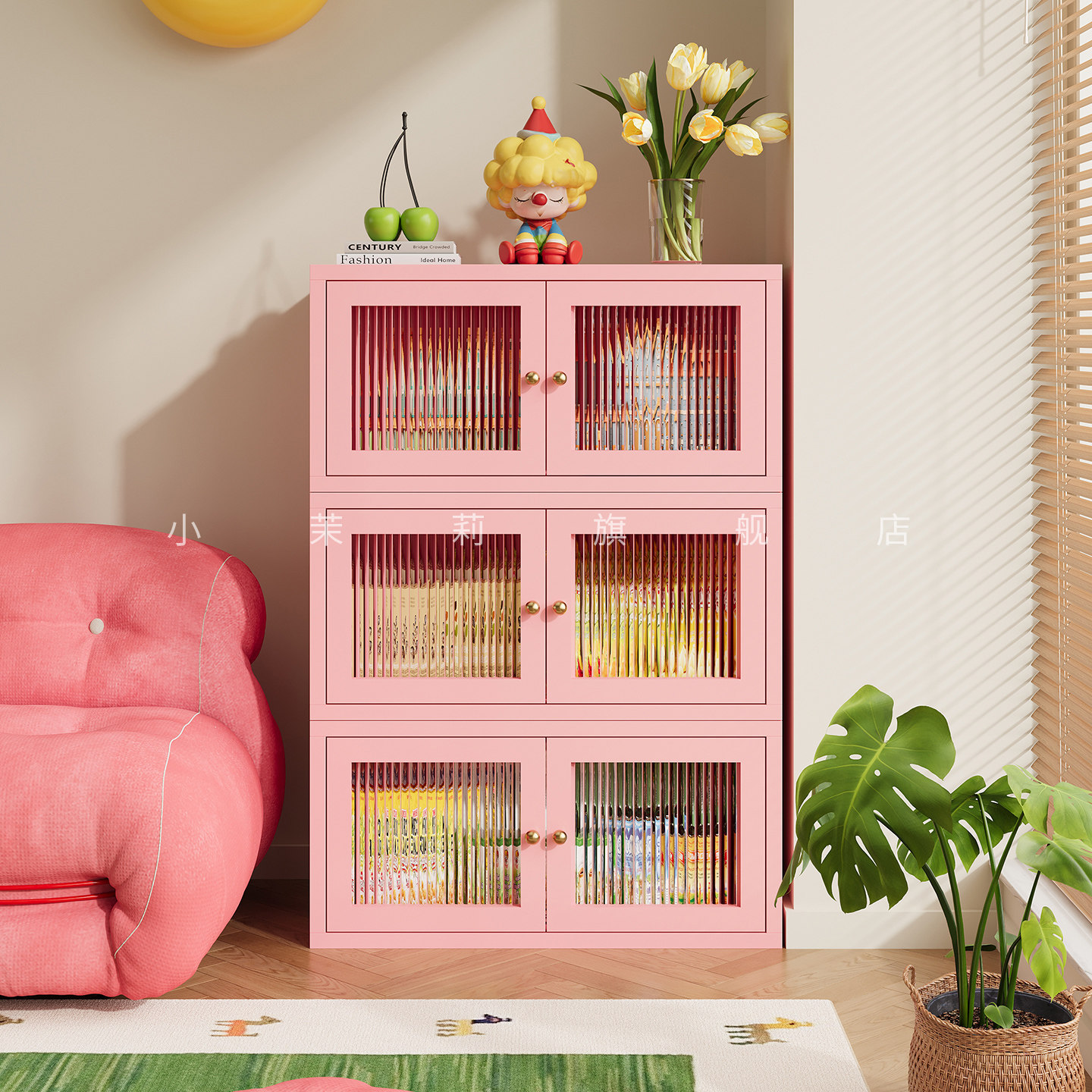 单门书柜400宽顶柜自由组合玻璃带门家用客厅儿童小书架收纳矮柜