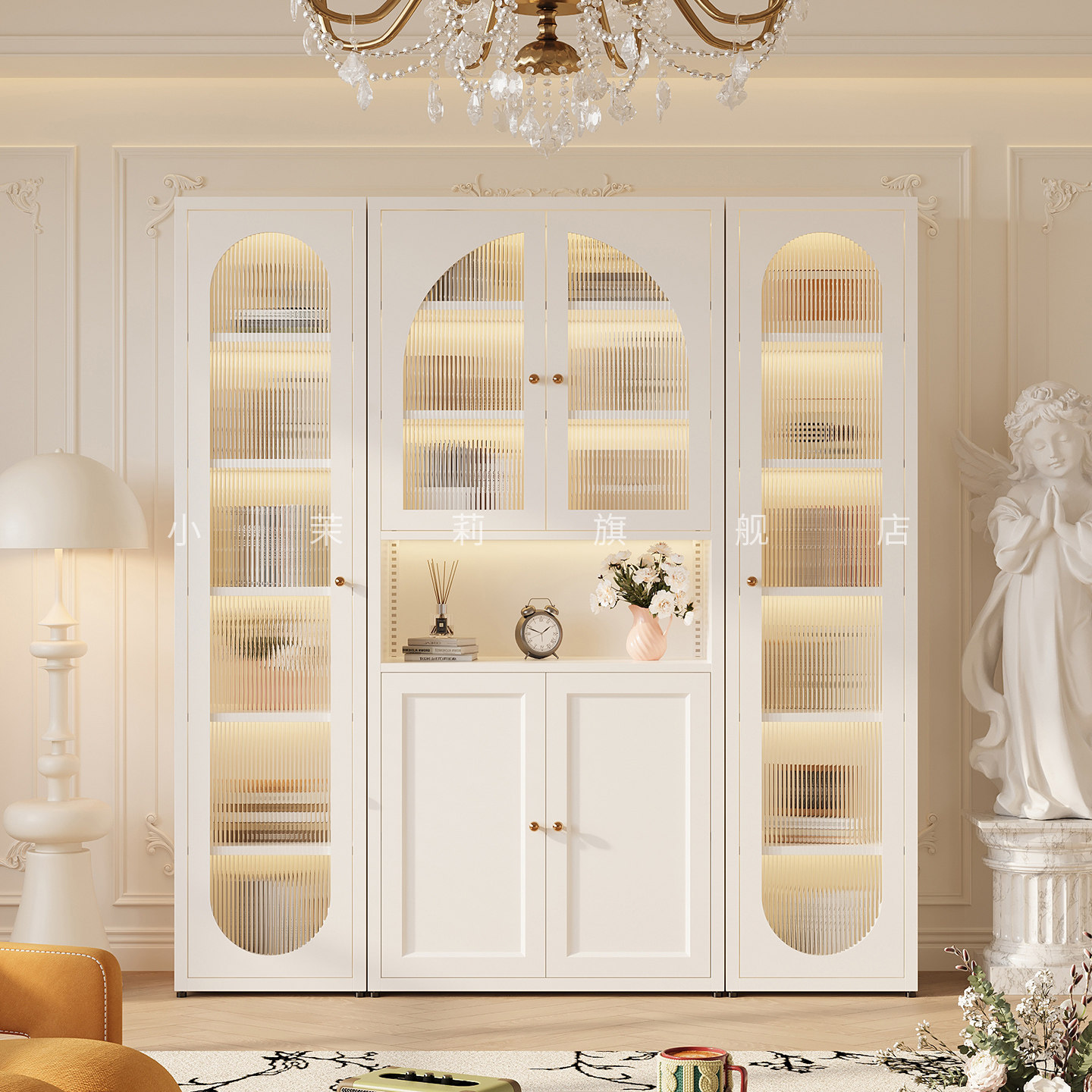 奶油风铁艺书柜玻璃门客厅置物柜简约家用收纳展示柜储物柜落地柜,住宅家具,单个书柜,淘宝优惠券,粉丝福利购,淘宝优惠卷