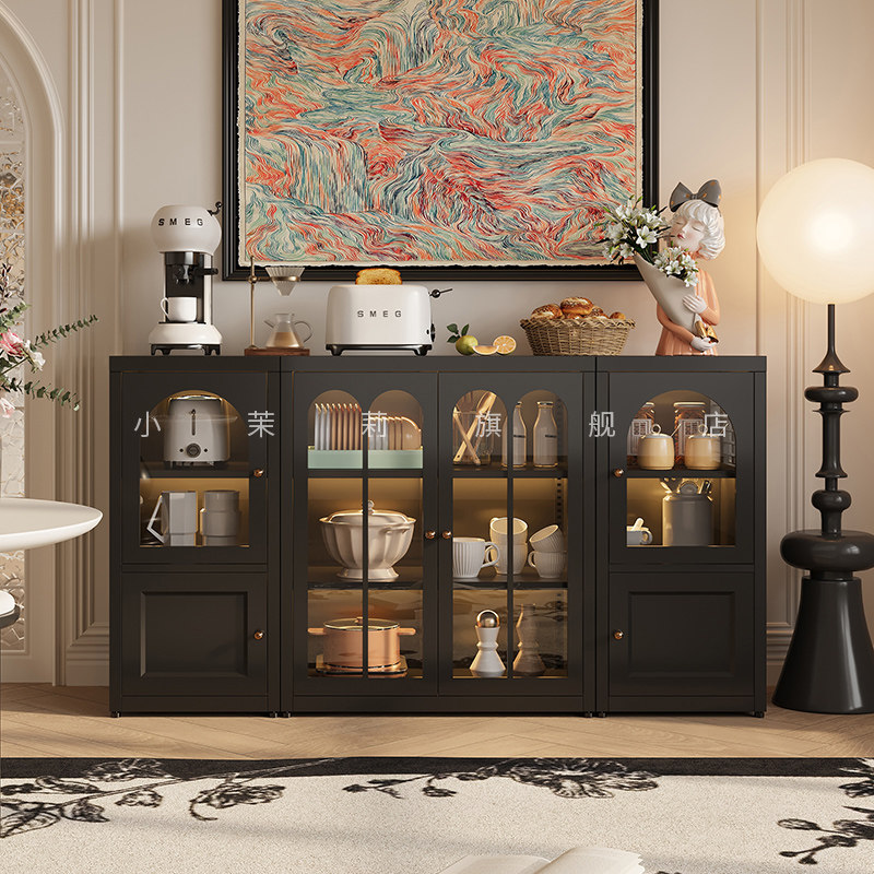家用厨房餐厅收纳柜法式复古风储物茶水铁皮柜简约客厅组合餐边柜