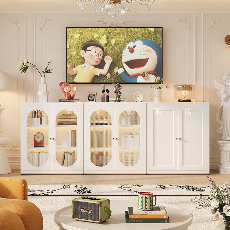 家用矮小书柜落地多层带门防尘铁艺书架置物架靠墙儿童收纳储物柜