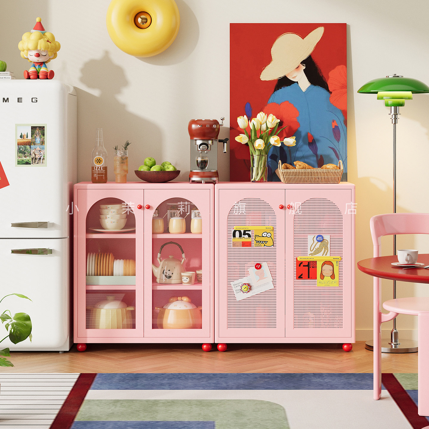 奶油风餐边柜茶水柜一体靠墙金属家用客厅收纳储物柜餐厅咖啡柜子,住宅家具,餐边柜,淘宝优惠券,粉丝福利购,淘宝优惠卷