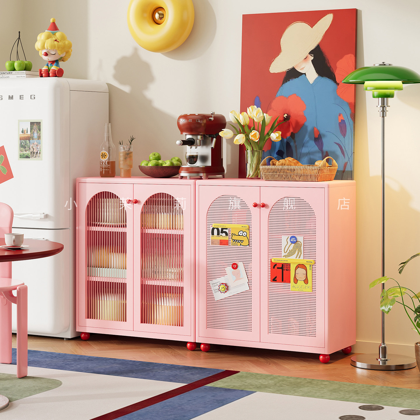 多巴胺咖啡柜金属餐边柜厨房橱柜家用餐厅一体成品储物柜洗菜盆柜,住宅家具,餐边柜,淘宝优惠券,粉丝福利购,淘宝优惠卷