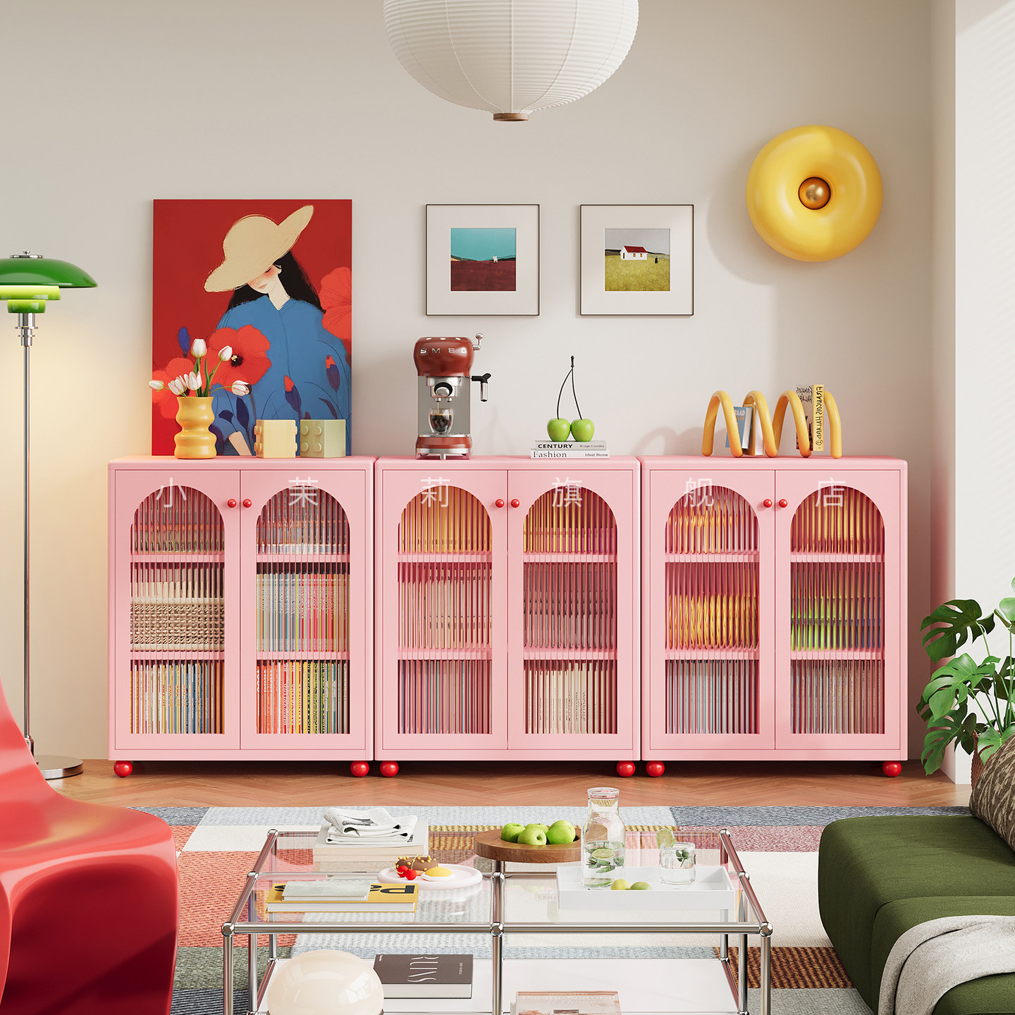 学生钢制书柜落地双层开门小矮柜书架书房阅读区铁皮置物柜储物柜