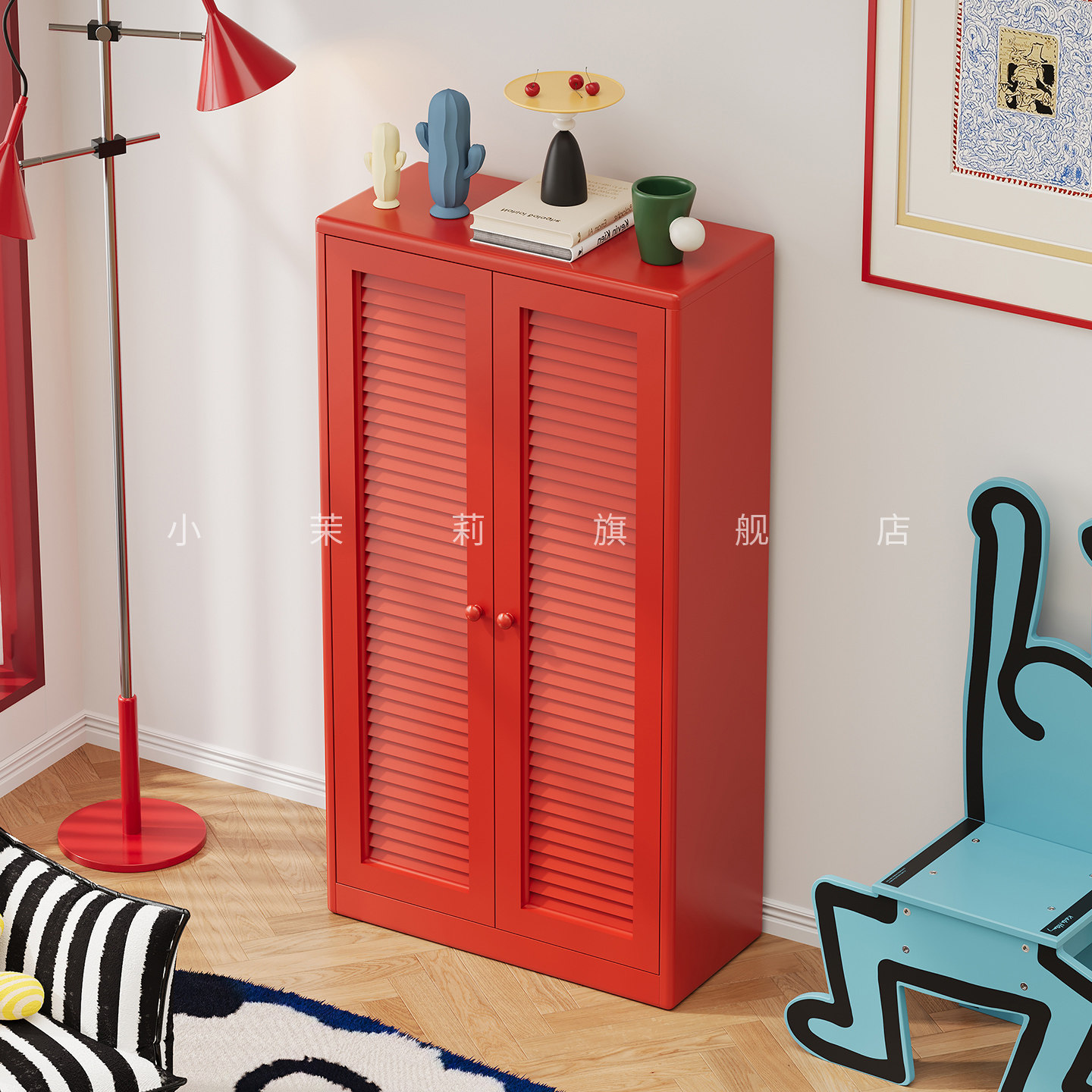 复古儿童书柜客厅带门新款防尘落地铁艺书架金属收纳置物柜组合柜