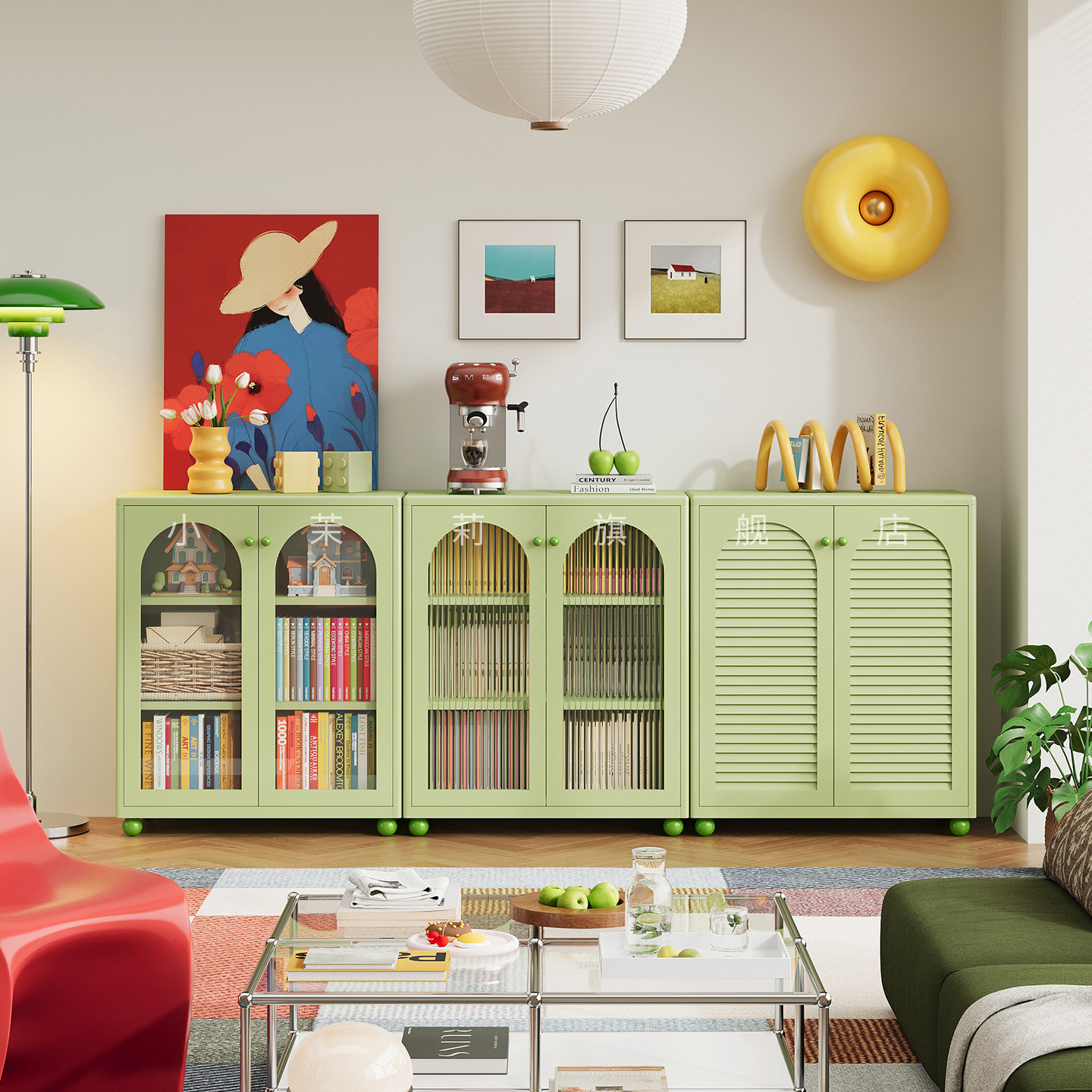 包豪斯铁艺书柜弧形玻璃带门防尘家用落地式多层书架铁皮柜储物柜