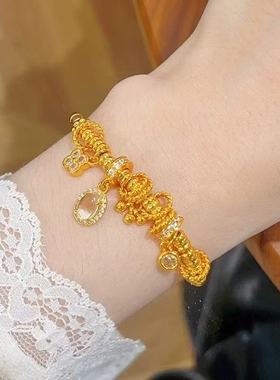 新款古法沙金冰透琉璃盘缠手链