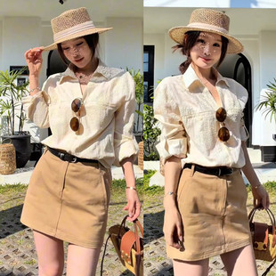 法式复古轻熟风重工提花V领长袖衬衫女春季宽松时尚百搭显瘦上衣