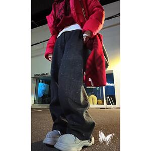 漫天星河细闪闪弯刀加绒阔腿裤女冬季潮流百搭高腰显瘦休闲长裤子