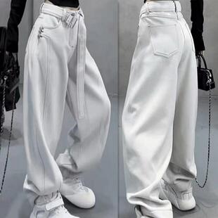 百搭高腰显瘦直筒拖地老爹长裤 时尚 女春装 炸街弯刀堆堆阔腿牛仔裤