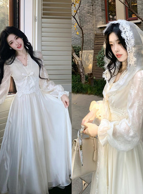 甜美优雅蕾丝多穿法兜帽设计V领连衣裙女春季气质收腰显瘦仙女裙