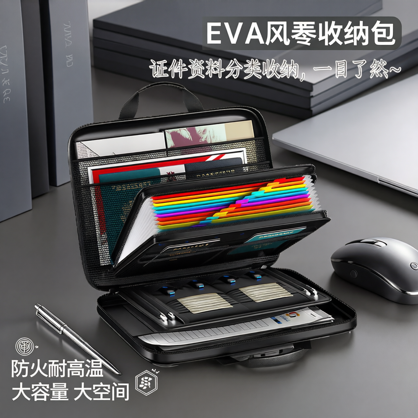 绝火EVA风琴收纳包防火耐高温大容量证件包阻燃资料便捷式文件夹