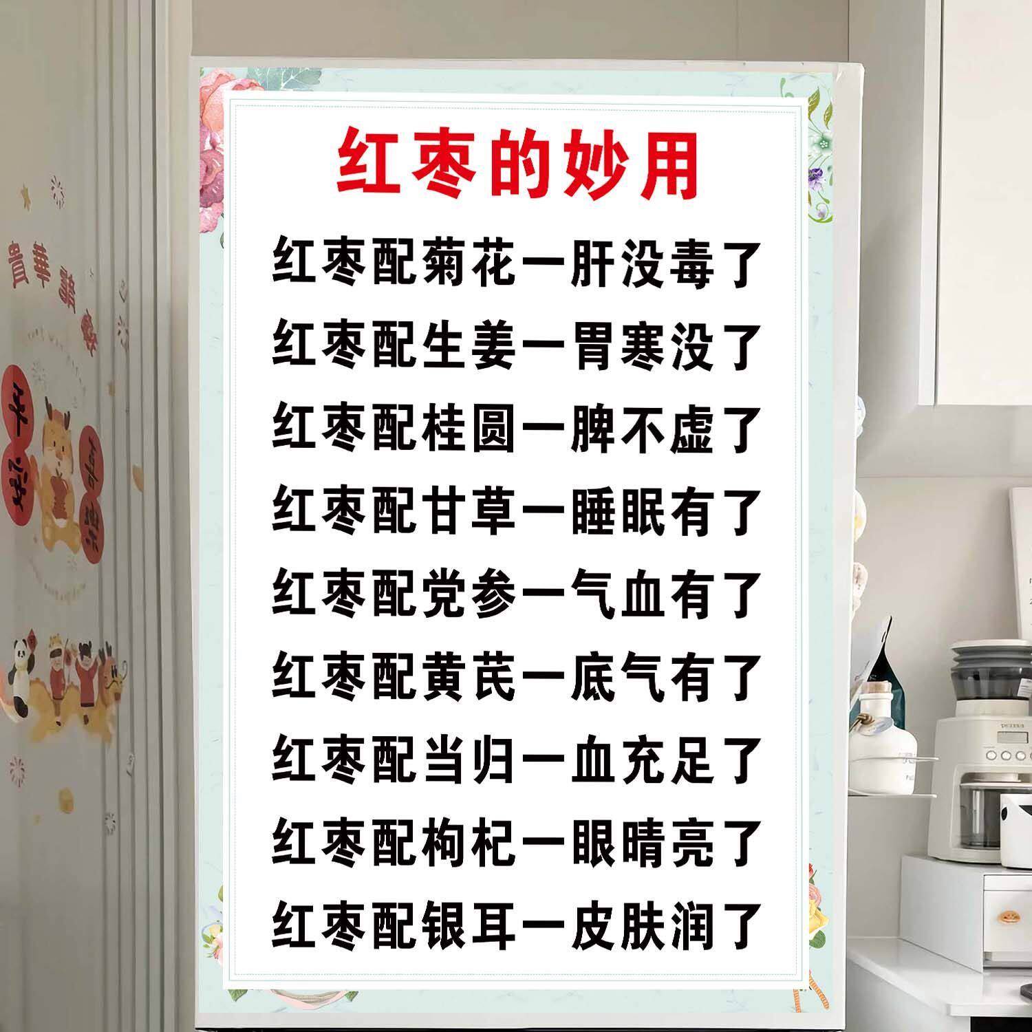 中医养生海报红枣的妙用四季红枣这样子搭配对照表墙贴不干胶贴纸