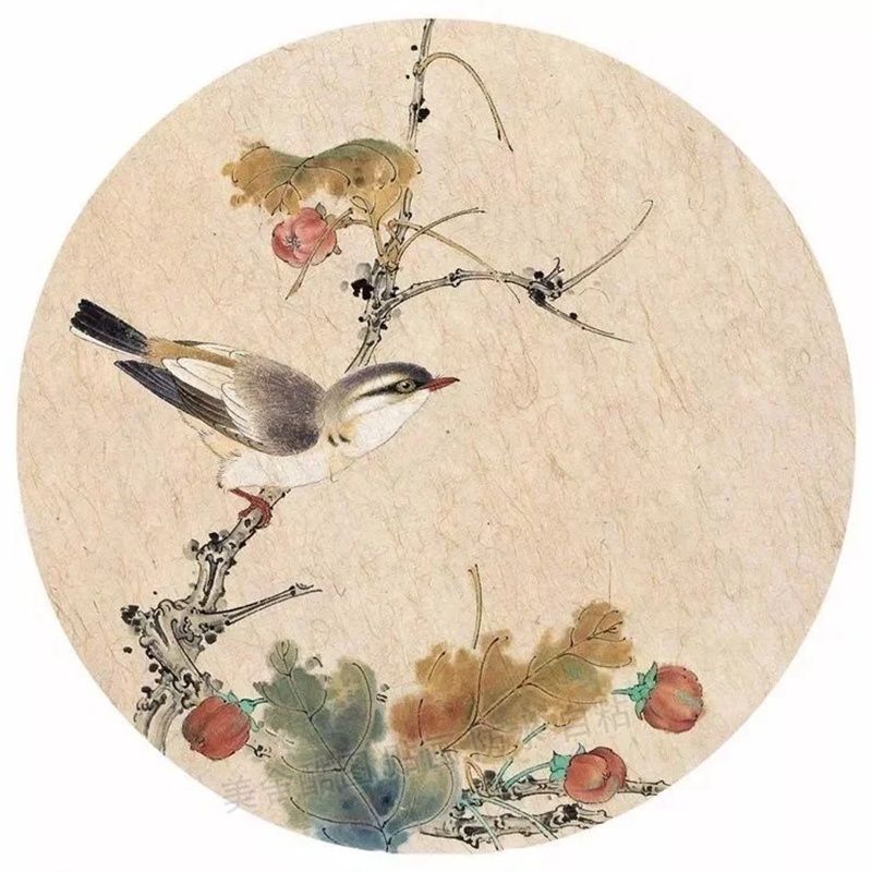 国画花鸟图圆形装饰贴画客厅卧室玄关墙上贴卫生间门窗不干胶贴纸图片