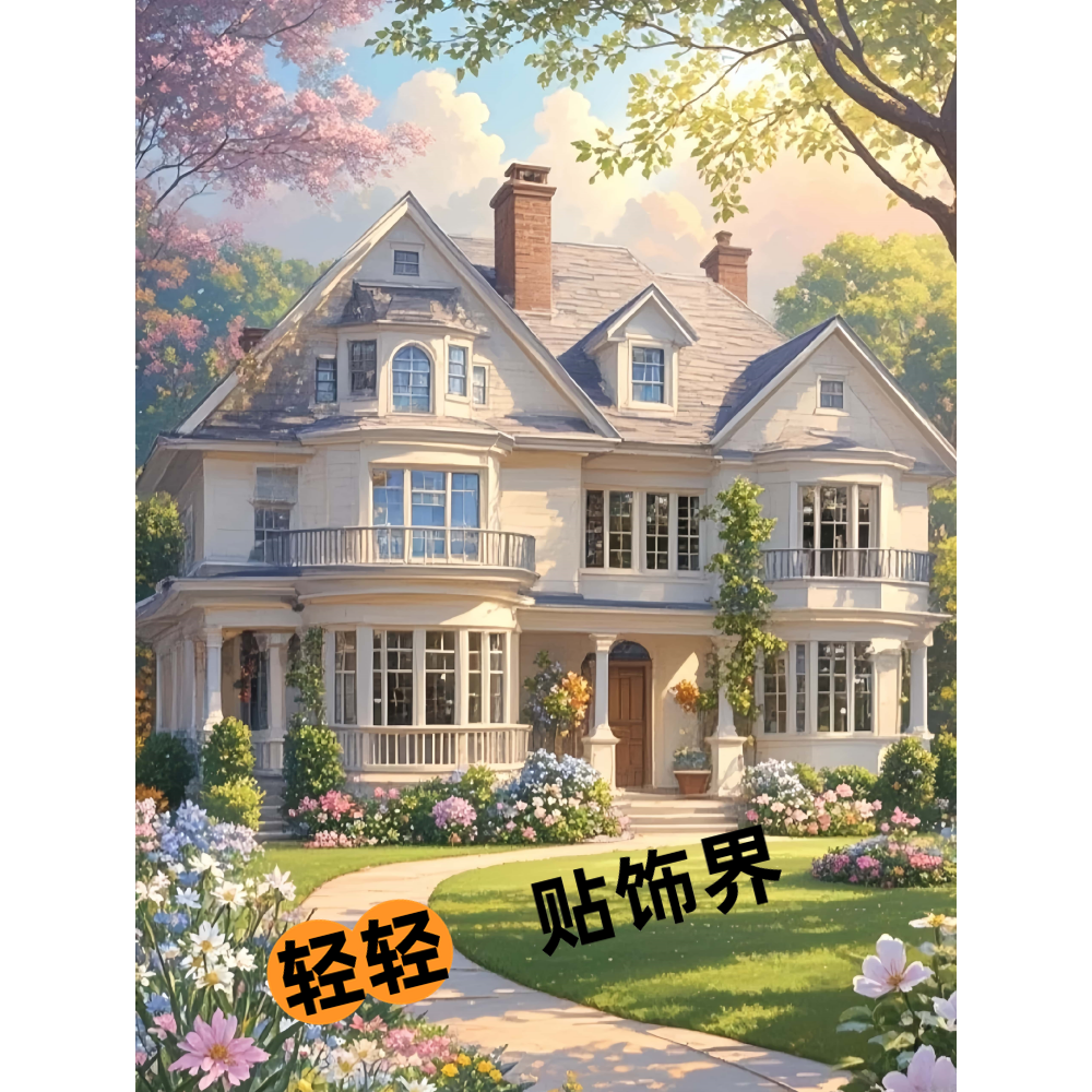 唯美治愈系欧式别墅海报贴画出租屋宿舍墙面装饰遮瑕不干胶贴纸图片
