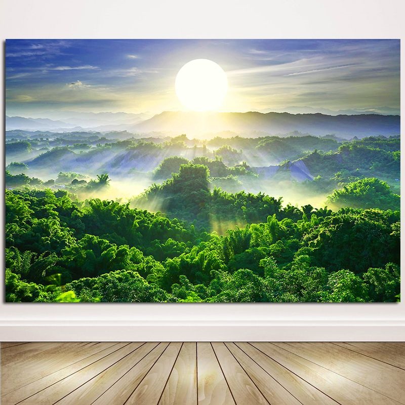 金太阳绿色森林风景画有山无水大自然意境现代沙发背景不干胶贴纸