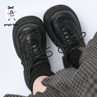 purple tiger【原创】2025年小众设计厚底小皮鞋哥特风系带方头鞋