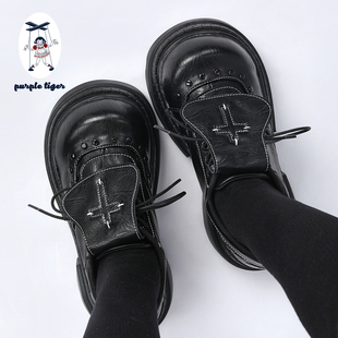 purpletiger2026春季新品厚底亚文化翻盖增高厚底鞋小皮鞋女单鞋