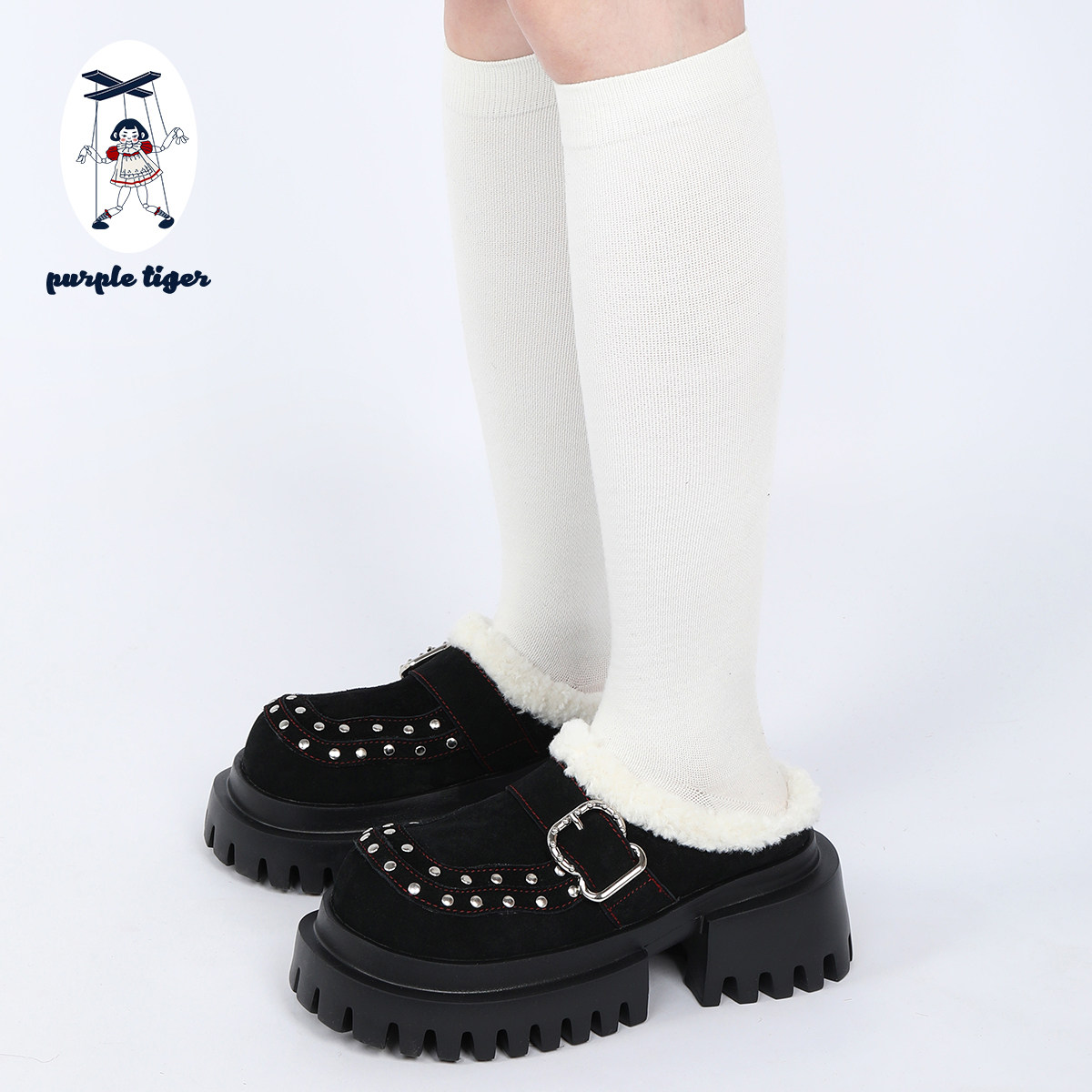 purple tiger【原创】新款包头外穿朋克毛毛拖2025厚底勃肯鞋