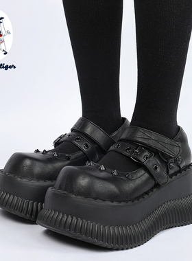 purple tiger【夏季】小众铆钉玛丽珍增高小皮鞋7cm秋季厚底鞋