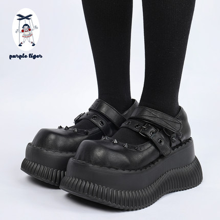 purple tiger【夏季】小众铆钉玛丽珍增高小皮鞋7cm秋季厚底鞋