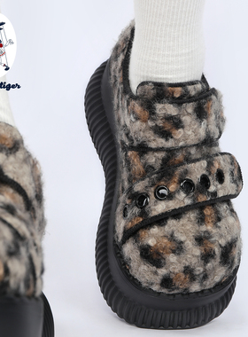 purple tiger【原创】2025女秋冬绒面毛毛鞋增高毛绒豹纹厚底鞋
