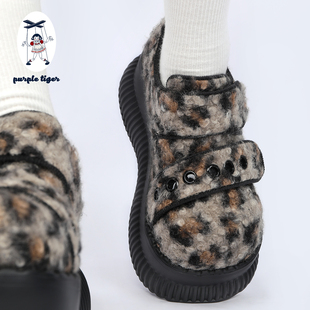 purple tiger【原创】2025女秋冬绒面毛毛鞋增高毛绒豹纹厚底鞋
