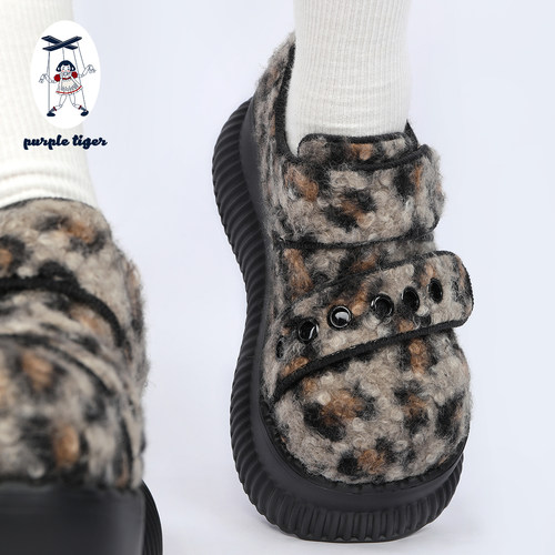 purpletiger秋冬毛绒豹纹厚底鞋