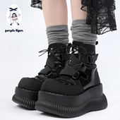 purple 摇滚休闲短靴 复古轻亚朋克厚底短靴女新款 tiger 原创
