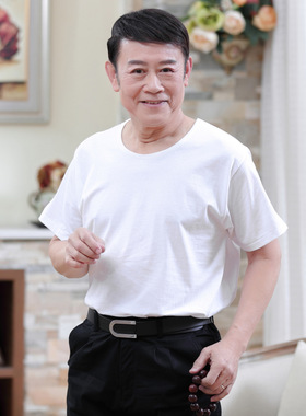 老头衫中老年纯棉圆领背心汗衫老头背心短袖宽松爸爸装