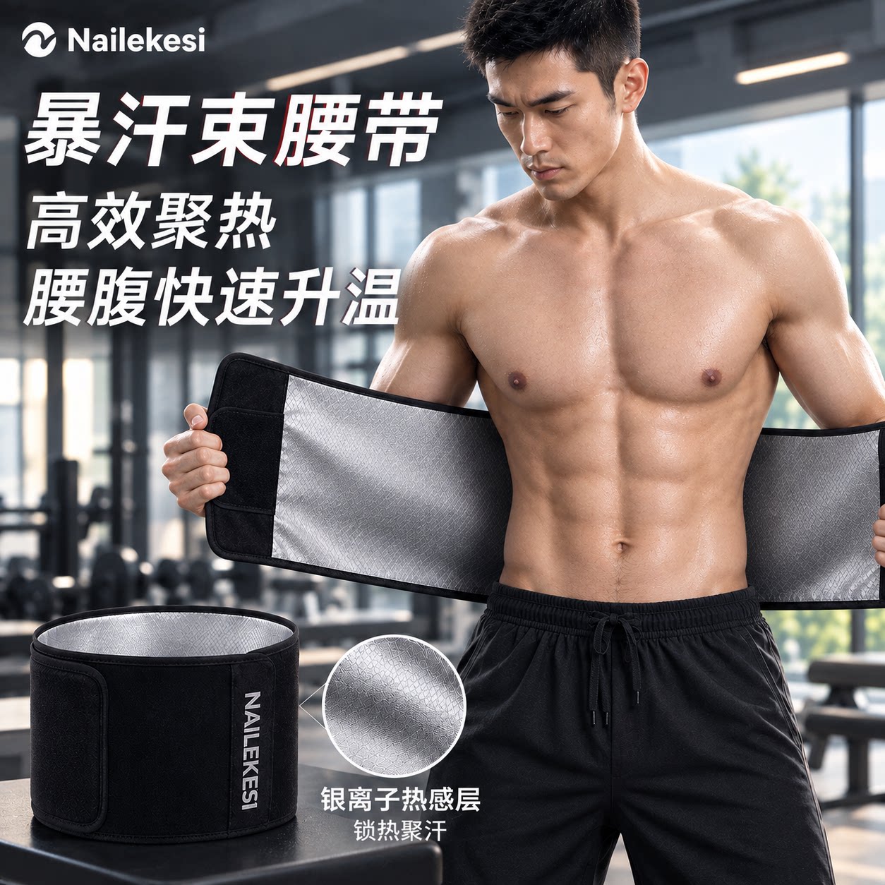 耐力克斯暴汗燃脂束腰带男呼啦圈腰部塑形银离子运动塑身收腹减肥