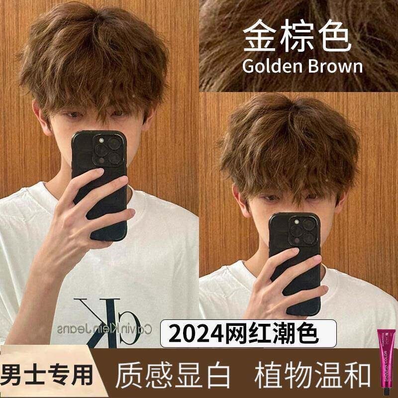 金棕色染发剂男士专用2024学生亚麻金棕流行色自己在家免漂染发膏