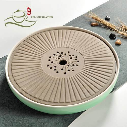 聚合全陶瓷储水式干泡日式大号茶盘小茶台家用茶托功夫茶具茶道