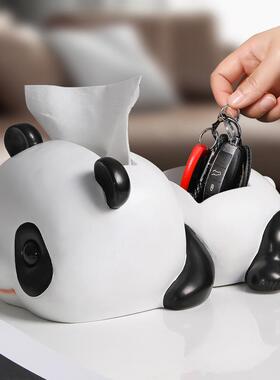 北欧熊猫纸巾盒创意摆件多功能钥匙收纳客厅餐桌面家居可爱装饰品