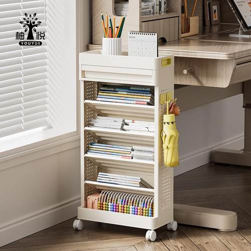 书桌旁小书架置物架落地带轮移动学生宿舍儿童书本绘本收纳小推车