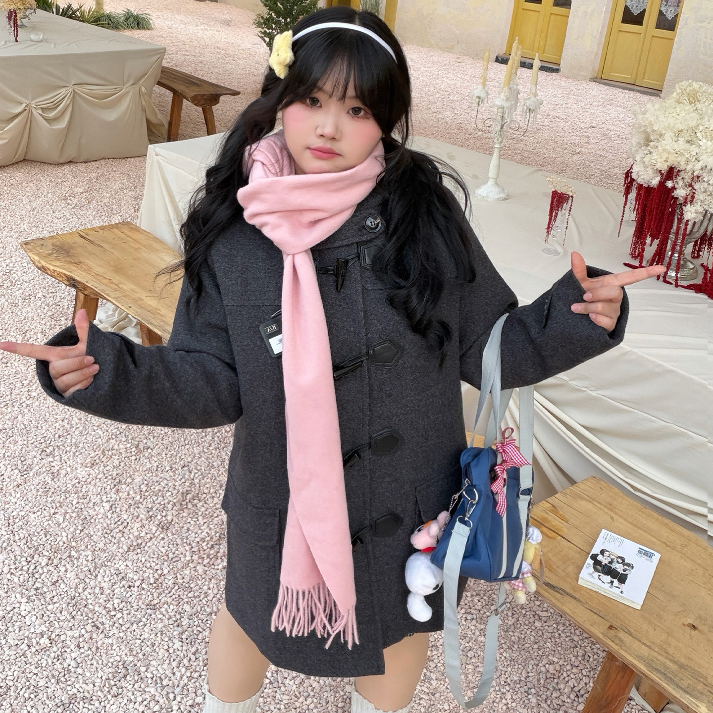 仲夏元素牛角扣大衣原创大码JK制服2025冬季新款校供感毛呢外套女,女装/女士精品,常规大码外套,淘宝优惠券,粉丝福利购,淘宝优惠卷