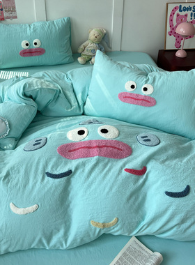 卡通少女ins可爱小丑鱼毛巾绣水洗棉四件套床单学生三件套1.8床笠