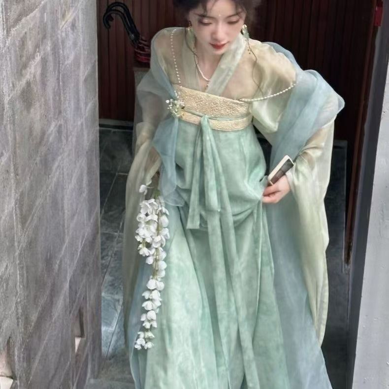 日常唐制对襟齐胸襦裙骚气全套夏汉服半身裙