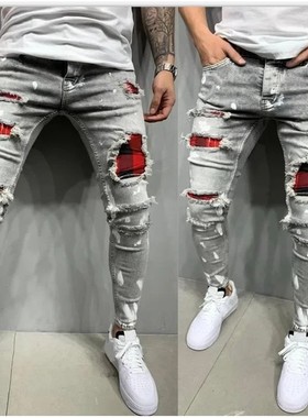 2025 Jeans Pencil Pants Holes Disressed Men Sreetwear Denims