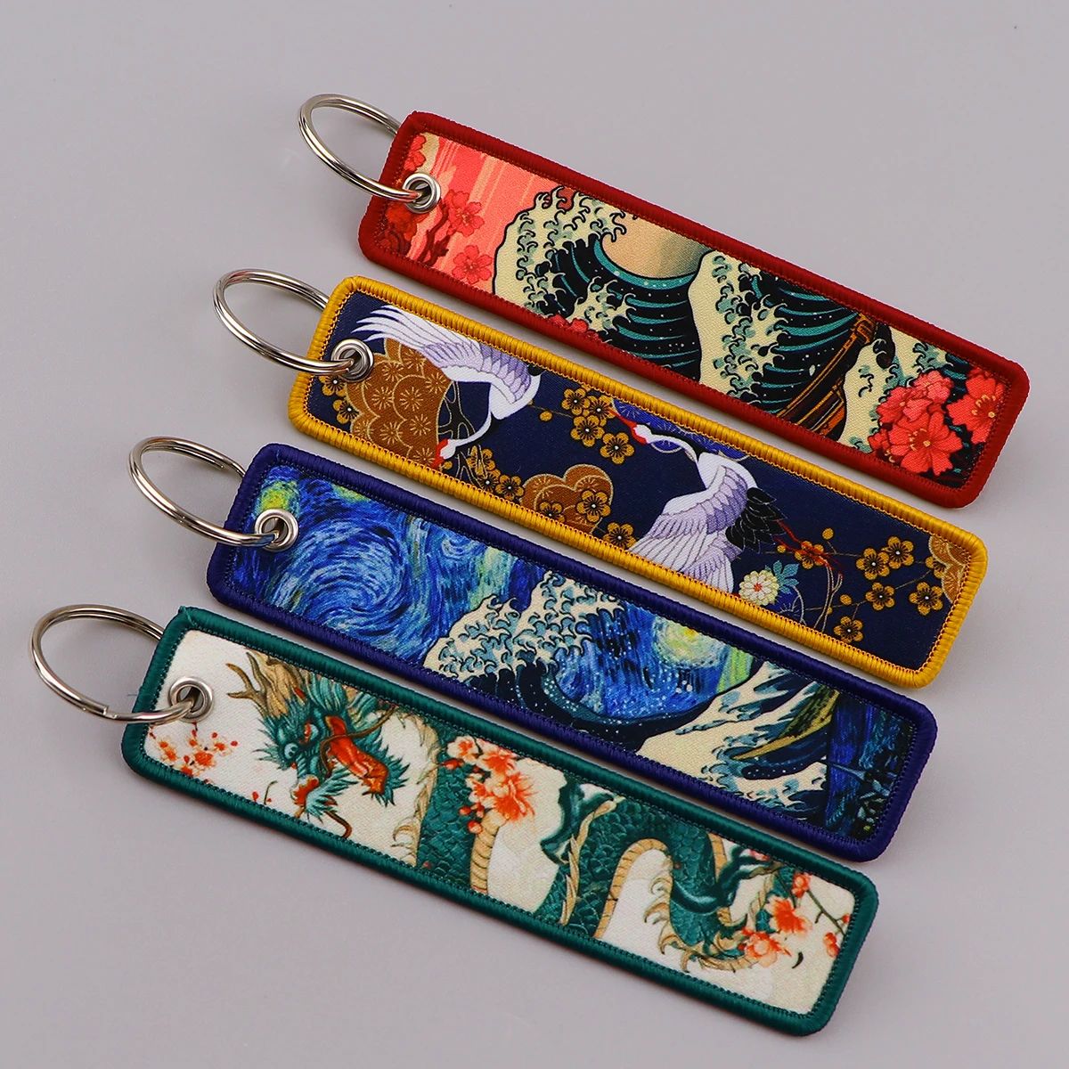 Van Gogh Embroidery Key Fobs Japanese Waves Key Tags Keychai