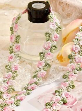1Yard Pink Green Lace Trim Craft Flower Lace Fabric Venise F