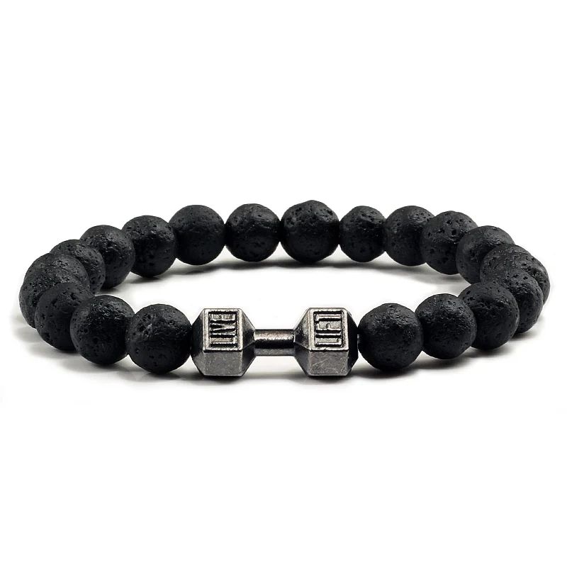 Natural Volcanic Stone Bracelet Men Matte Black Lave White B