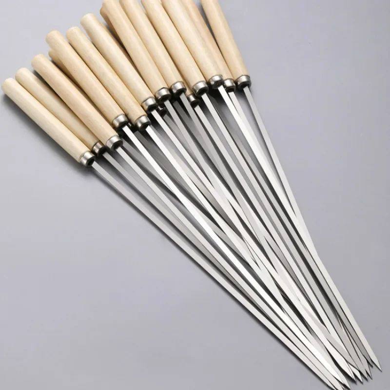 5/10pcs Wooden handle anti-scalding barbecue skewers can be