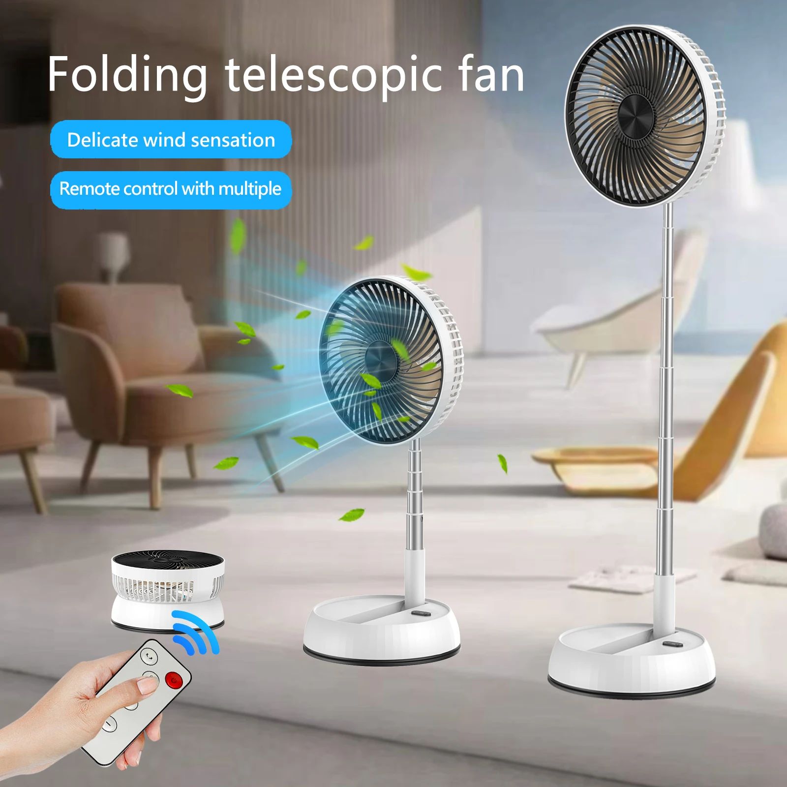 Portable Oscillating Standing Fan with Remote Controller Fol