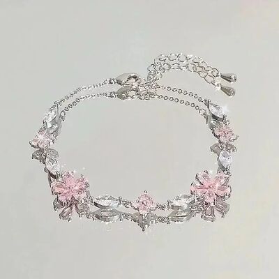 Shiny Pink Crystal Cherry Blossom Bracelets For Women Girls